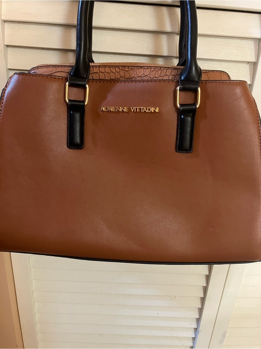 Adrienne Vittadini Two-Tone Cognac & Black Satchel Handbag